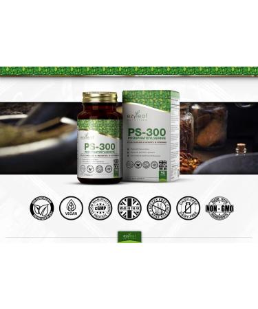 Ezyleaf Phosphatidylserine PS-300 with Choline Bitartrate & Myo-Inositol | 90 Capsules | High Strength 300mg Serving | Choline Supplement | Non-GMO & Gluten Free UK ISO Certified - Buy Online on GoSupps.com