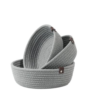 Goodpick 3pack Small Basket - Woven Storage Basket for Living Room Bathroom Storage Basket for towels Cute Round Basket for Baby Toy Storage Home Storage Baskets for Shelves Gift Baskets, Gray