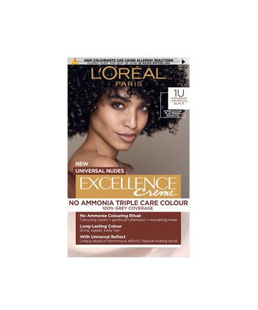 L'Oreal Paris L'Or al Paris Ammonia-Free Permanent Hair Color 1U Universal Black Flattering complexion with highlights up to 100% gray coverage all hair types Excellence Cr me Universal Nudes 1
