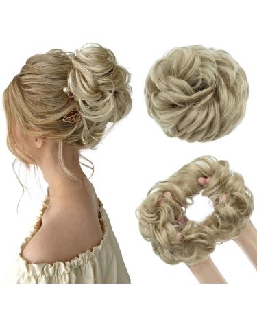 MY-LADY Messy Hair Buns Extensions Scrunchies Thick Hair Pieces Updo Wavy Curly Ponytail Donut Hair Chignons Hairpiece 55g Ash Blonde L Ash Blonde