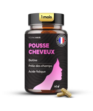 Pousse Cheveux Femme Compl ment Alimentaire Biotine + Plantes + Acide Folique Force Croissance et Volume 60 G lules Cure 1 mois - Fabriqu en France Young Hair
