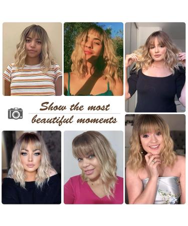 HAIRCUBE Short Blonde Curly Wigs with Dark Roots and Bangs - Wavy Bob Style for Women | Heat Resistant Synthetic - Buy Online on GoSupps.com
