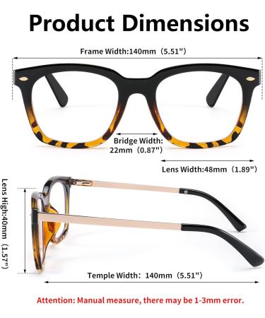 FEISEDY Blue Light Blocking Reading Glasses - Oversized Square Design for Men & Women B4096 Black & Leopard 1.5x Magnification - Buy Online on GoSupps.com