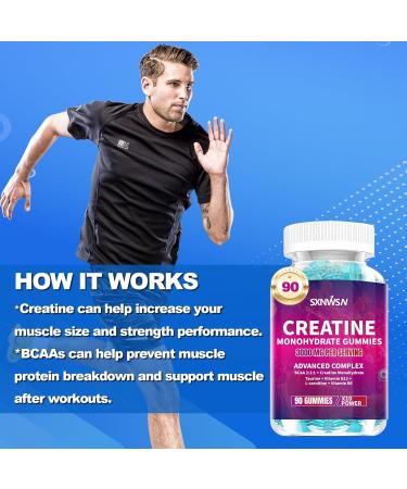 Creatine Monohydrate Gummies Advanced Complex with BCAA L-Carnitine Taurine B Vitamins 3000mg per Serving 90 Count Blueberry Flavored - Buy Online on GoSupps.com