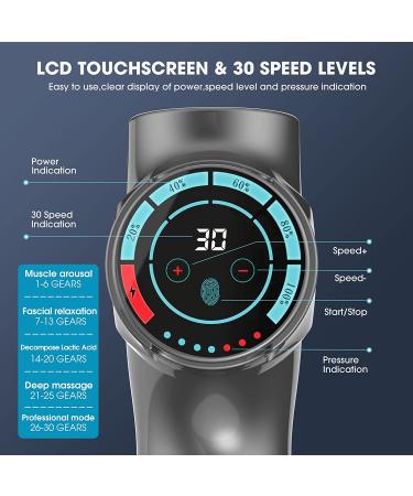 Deep Tissue Percussion Massage Gun for Athletes - 30 Speed Handheld Massager for Pain Relief - Grey - Buy Online on GoSupps.com