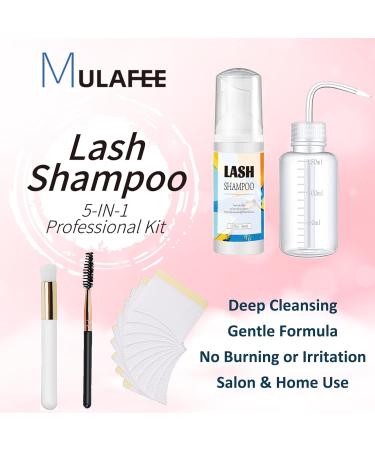 MULAFEE Eyelash Extension Cleanser Kit - Paraben & Sulfate Free Foaming Shampoo for Salon & Home Care with Rinse Bottle and Soft Brush - 60 ML - Buy Online on GoSupps.com