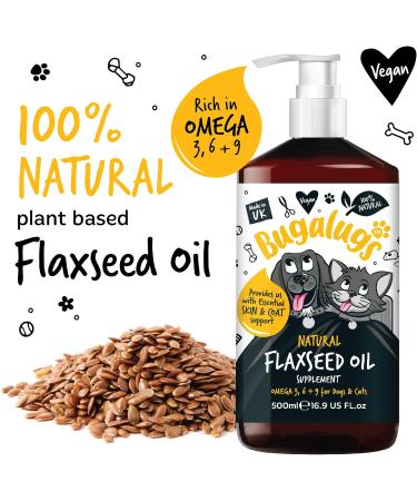 BUGALUGS Flaxseed Oil For Dogs Skin & Dog Supplements. Higher Omega 3 For Dogs 6 & 9 Than Salmon Oil For Dogs Uk Cold Pressed Dog Food Toppers Health Supplies For Dogs & Cat. Joint & Digestive 500ml - Buy Online on GoSupps.com