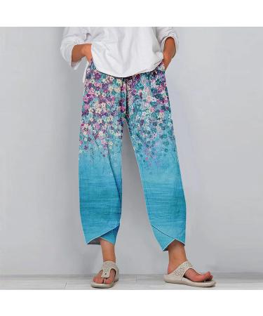 NLOMOCT Women's Black Cotton Linen Pants | Elastic Waist Drawstring | Casual Loose Trousers | High Rise | Small | Z1-blue - Buy Online on GoSupps.com