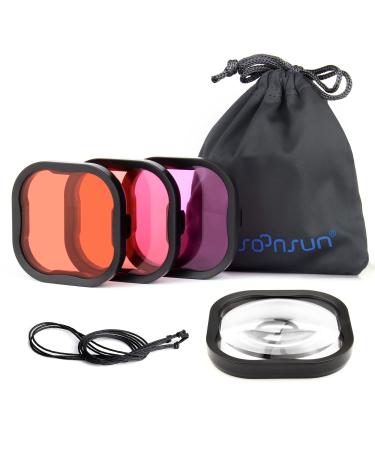 SOONSUN 4-Pack Dive Filter for GoPro Hero 11 10 9 8 Black Official Waterproof Housing - Red, Light Red, Magenta, 5X Close-up Macro Filters - Color Correction for Underwater Photograph Video Recording - Buy Online on GoSupps.com