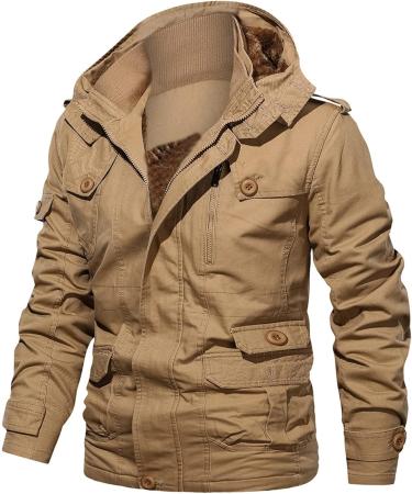 Hanxiulin Fleece Plush Jacket for Men | Warm Windproof Winter Coat | Fluffy Thick Khaki 3XL Outdoor Jacket - Buy Online on GoSupps.com