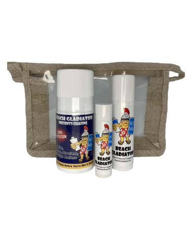 Beach Gladiator Skin Protection 3 Pack: Our Anti-Rash Sunstick and Lipbalm in a Convenient Hemp Zipper Bag