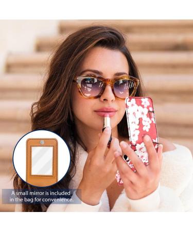 Stylish Cherry Blossoms Leather Lipstick Case - Mini Organizer with Mirror for Lip Gloss & Lipstick - Buy Online on GoSupps.com