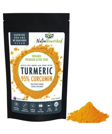 Pure Organic 95% Curcumin Powder - 1500mg Turmeric Extract with Black Pepper for Maximum Absorption - Natural Wellness Support 4.23 Ounce (Pack of 1)