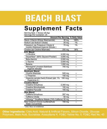 Rich Piana 5% Nutrition Kill It Reloaded Pre-Workout Beach Blast - Ultra Energy Focus Pumps Power & Endurance Supplement with Citrulline GlycerSize Nitrosigine Creatine Choline Huperzine A - Buy Online on GoSupps.com