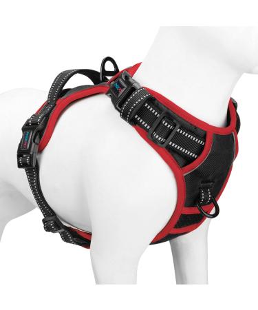 Phoepet improved dog harness without train reflective adjustable vest with training handle + 2 metal linen hooks + 3 snap buckles + 4 sliding snaps (XL black) black XL