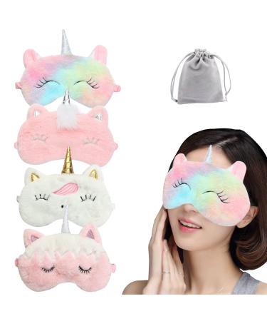 4 Pcs Cute Unicorn Sleep Mask Animal Unicorn Sleep Mask Soft Plush Blindfold Eye Covers for Sleeping Women Girls Kids Style5