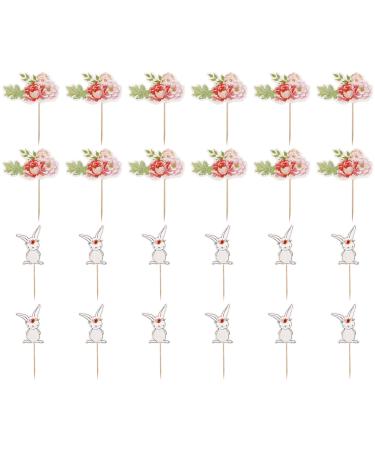 jojofuny Wedding Flowers Bunny 48Pcs Rabbit Flower Cupcake Toppers Flower Dessert Picks for Easter Birthday Baby Shower Party Cake Decorations Bunny Cake