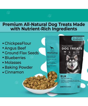 Vitality Dog Elk with Wild Berries (4-Pack) Premium Baked Dog Treats - Training Treats for Dogs Pet Treats Dog Snacks - Made in Canada Grain Free Human Grade 400g / 14.1oz Elk with Wild Berries 400 g (Pack of 4) - Buy Online on GoSupps.com