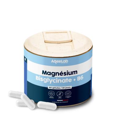 Magnesium Bisglycinate 1375 mg + Vitamin B6 60 vegetable capsules Pot for 30 days Reduction of stress and fatigue Made in France AqeeLab Nutrition: eco-friendly brand
