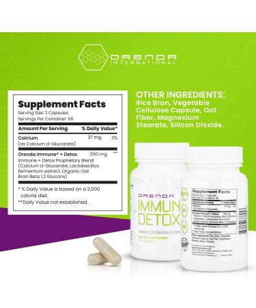 Orenda Immune + Detox - Premium Immune Support & Cleanse | Calcium d-Glucarate Beta 1 3 Glucans & Muramyl Peptides | 120 Capsules for Optimal Wellness - Buy Online on GoSupps.com