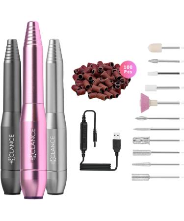 CLANCE Electric Nail Drill - Nail Science Optimized Manicure Pedicure Electric Nail File for Natural & Acrylic Nails | Dream & Create with 11 Multifunction Drill Bits + 100 Sanding Bands (Rose)