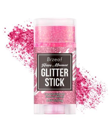 Brzeaf Waterproof Pink Glitter Stick Shimmery & Long Lasting Chunky Glitter for Face/Body/Hair/Eyes/Lip Singer Concert Music Rave Festival Glitter Stick Makeup & Face Glitter Gel for Women Men Pink (Pack of 1)