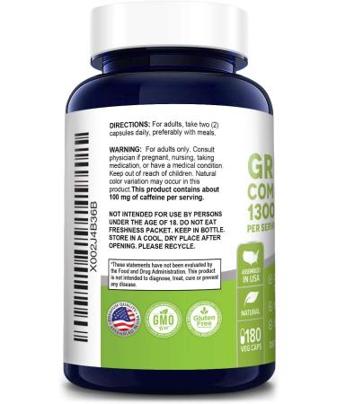 Green Tea Complex 1300mg 180 Veggie Caps - Non-GMO, Gluten-Free, with Green Coffee Bean, Raspberry Ketone, Garcinia - Boost Metabolism & Energy - Buy Online on GoSupps.com