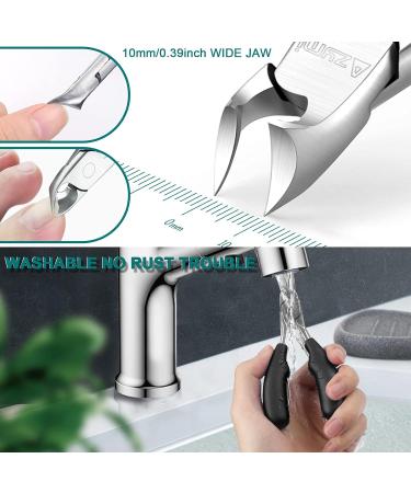 Professional Toe Nail Clippers for Thick Nails - Heavy Duty Toenail Scissors with Nail File & Hook - Sharp Curved Blades - Wide Jaw Opening - Soft Handles in Black & Silver - Buy Online on GoSupps.com
