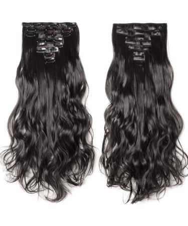 Silk-co 17 Natural Black Clip in Hair Extensions - 100% Synthetic, Long Curly Wavy Hair Pieces - 8pcs for Full Head - Buy Online on GoSupps.com
