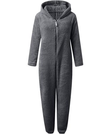 Cozy Haiorziyou Women's Plush Teddy Fleece Jumpsuit - Hooded Winter Pajamas Soft One-Piece Sleepwear (4XL Gray) - Buy Online on GoSupps.com