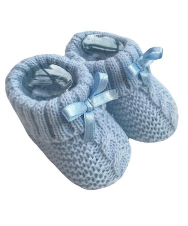 Baby Boys Girls 1 Pair Knitted Booties Soft Newborn Knitted Booties With Bow 116-354 0-3 Months Blue