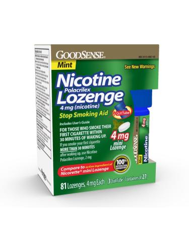 GoodSense Mini Nicotine Polacrilex Lozenge, 4 mg (nicotine), Stop Smoking Aid, Mint Flavor quit smoking with mint nicotine lozenge, 81 Count