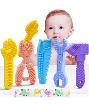 Mgtfbg Baby Teething Toys for 0-6 Months 6-12 Months - Molar Teether Chew Toys Set BPA Free Silicone Soft Textures - Hammer Wrench Scissors Shape Baby Teething Toys Gift 5-Pack tool shape