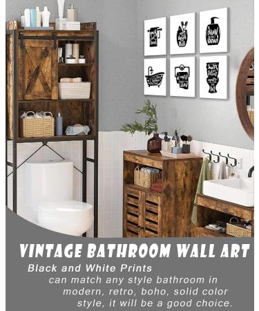 Drsoum Bathroom Decor Wall Art Prints - Set of 6 Funny Small Toilet Signs - 8x10 inch Framed - Black and White - Buy Online on GoSupps.com