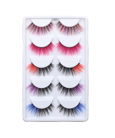 Halloween Cosplay Eyelashes Set - 5 Pairs Faux Mink Blue Pink Colorful Eyelashes for Costumes and Parties - Buy Online on GoSupps.com