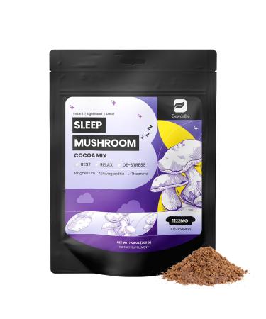 B BEWORTHS Mushroom Hot Cocoa 10 - Blend Mushroom Extract Complex with Sleep Support Formula Ashwagandha L-Theanine Lemon Balm GABA Melatonin Support Fall Asleep and Stay Asleep 30 Servings