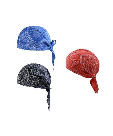 TAFACE 3 pieces of sports bandanas breathable bandana caps printed pattern bandanas adjustable bandana straps suitable for sports cycling gym (black blue red)