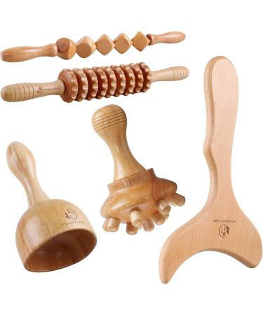 Complete Maderotherapy Set 5 in 1: Full Body Massage Lymphatic Drainage Anti-Cellulite Tools for Back & Legs - Buy Online on GoSupps.com