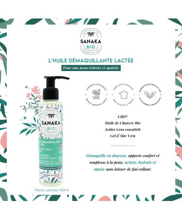 Lait d maquillant visage au CBD Huile de chanvre BIO Aloe vera d maquille nettoie adoucit 98% d origine naturelle vegan made in France 150ml - Buy Online on GoSupps.com