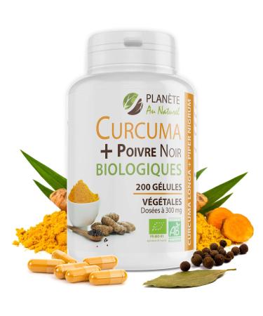 Plan te au Naturel Organic Turmeric and Black Pepper 300mg - 200 Vegetable Capsules