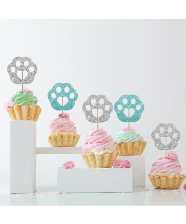 Set of 24 Paw Cupcake Toppers for Pet Theme Birthday Blue & Silver Glitter Puppy Kitten Paw Sign Cupcake Toppers Cake Decorations for Baby Shower/Dog Cat Birthday Party Supplies blue&silver - Buy Online on GoSupps.com