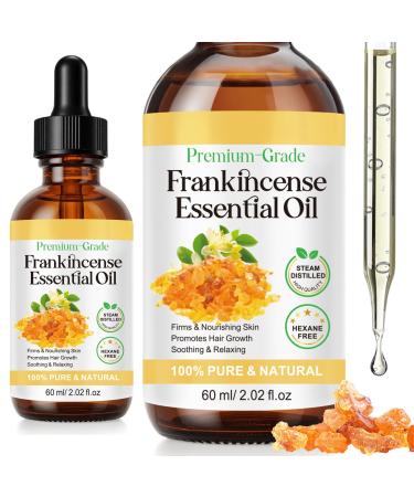 Pure Frankincense Essential Oil - 100% Pure for Aromatherapy & Relaxation - 60ml (2.02 fl oz) in Glass Bottle with Dropper - Boswellia Serrata Oil for Diffuser