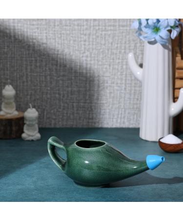 HealthGoodsIn Ceramic Neti Pot Premium Handcrafted Durable Dishwasher Safe with 2 Silicone Nozzle Tip 225 Ml. (7.6 FL Oz) Capacity (Green Crackle) - Buy Online on GoSupps.com