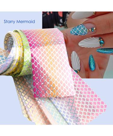 Colorful Fish Scales Nail Art Foils - Holographic Mermaid Design for Women and Girls - 10 Sheets - Buy Online on GoSupps.com