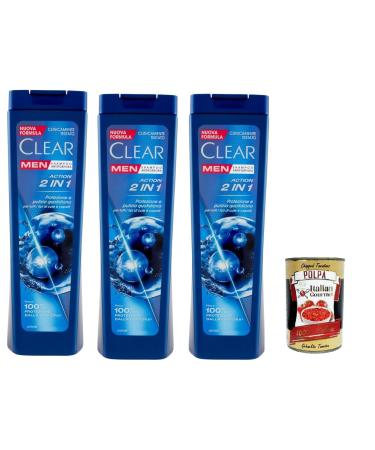 Clear Action 2in1 Men Shampoo for all hair and scalp types dandruff shampoo 3 x 225 ml + Italian Gourmet polpa 400 g