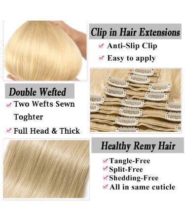 Clip In Extensions Real Hair - 100% Remy 8 Pcs 18 Clips Thick Double Wefts 30cm 115g #613 Light Blonde - International Shipping - Buy Online on GoSupps.com