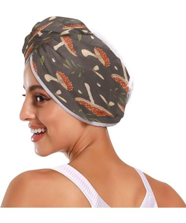 Super Absorbent Mushrooms Leaves Dry Hair Cap | 2-Piece Quick Drying Towel Set with Button Headband - Soft & Comfortable for All Hair Types - Buy Online on GoSupps.com