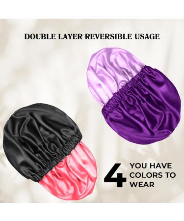 NIXISWAG 2PCS Silk Bonnet Sleep Cap for Curly Hair | Stylish Satin Bonnet Set for Women - 1 Purple & 1 Black - Buy Online on GoSupps.com