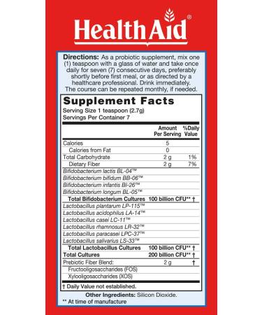 HealthAid 7 Day Probio 200 Billion CFU Daily Probiotic Course with 10 Strains FOS & XOS Prebiotics | Vegan Acid & Bile Resistant Shelf-Stable - Buy Online on GoSupps.com