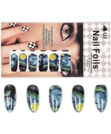 Van Gogh Starry Night Full Nail Stickers - 14 Decals/Sheet Shimmery Glitter Art - Pack of 2 Sheets with Mini Grater - Buy Online on GoSupps.com